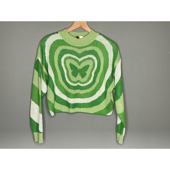 Divided H$M LS Jacquard Mock Neck Butterfly Hippie Retro Knit Sweater - Picture 1 of 7